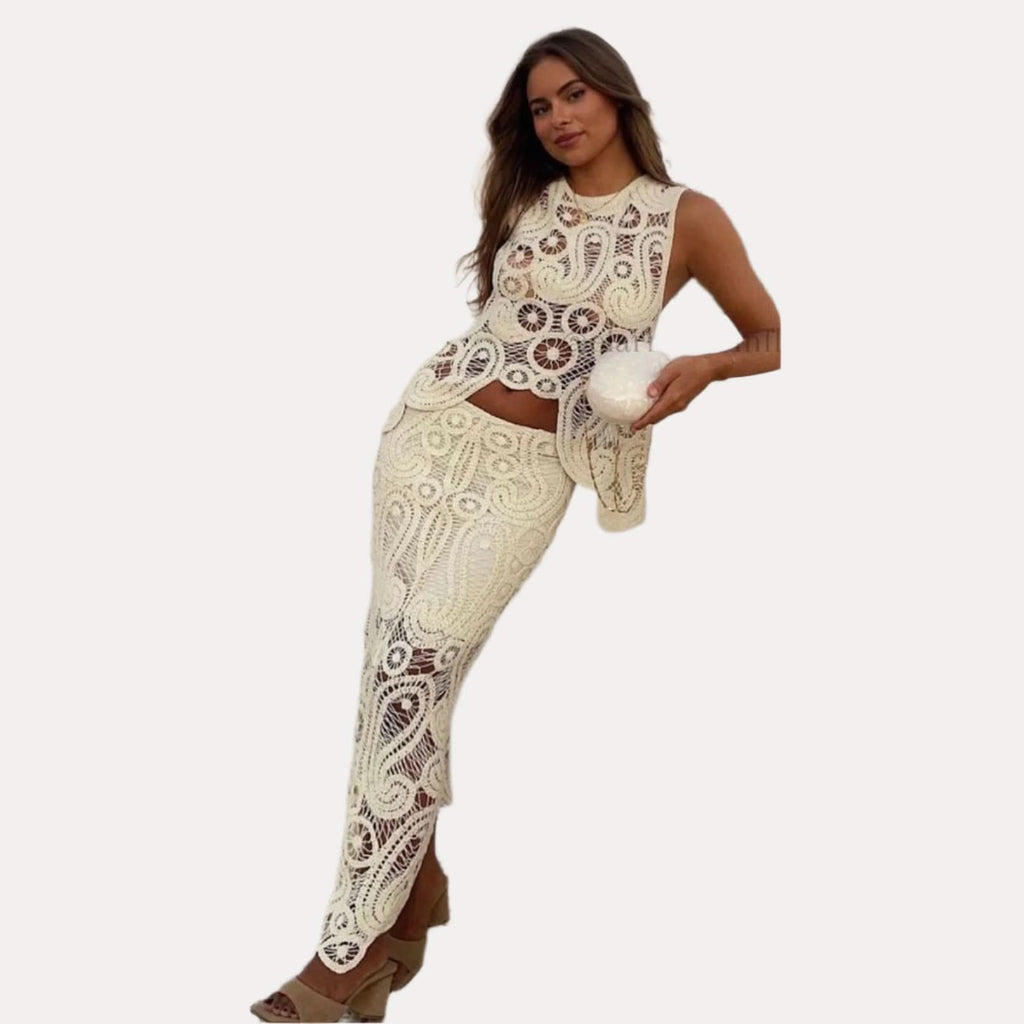 White Embroidered 2 piece Set - Two-Piece Sets from The Woman Concept