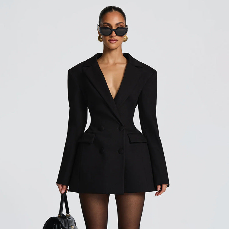Double-Breasted Blazer Mini Dress in black