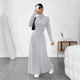Ribbed Mock Neck Long Sleeve Maxi Dress in light gray – view 6