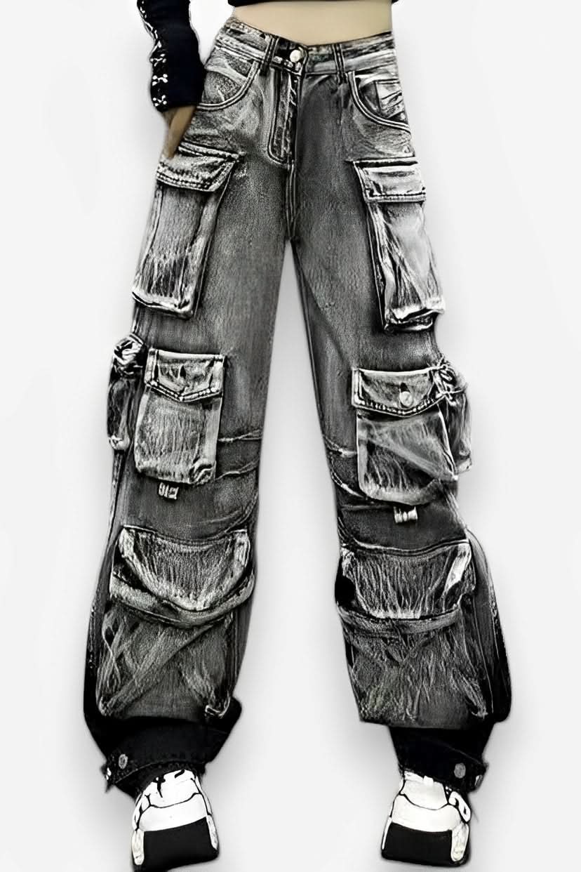 Washed Gradient Paratrooper Jeans - Pants from The Woman Concept