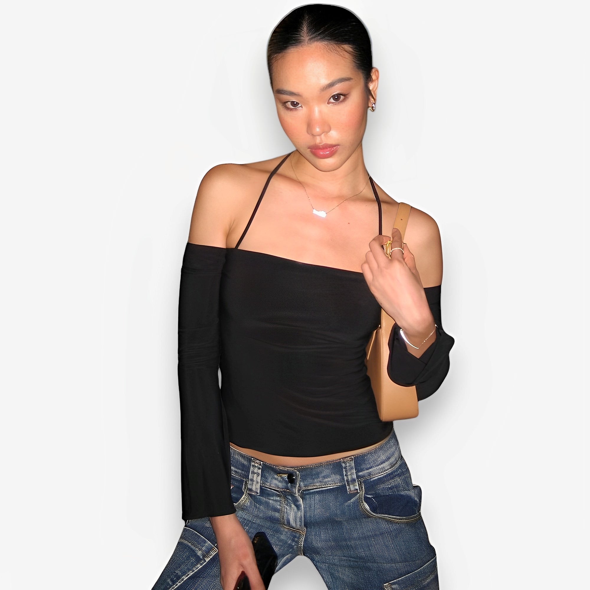 One-line collar backless  top