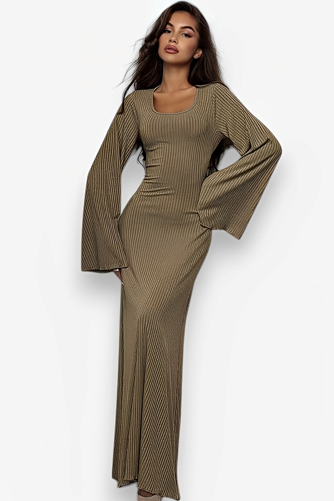 U-neck back tie maxi dress