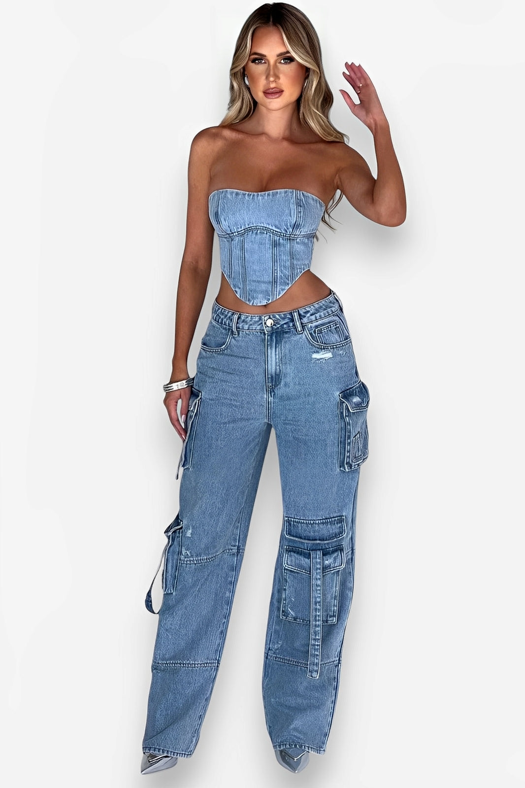 American low-waist pocket splicing jeans