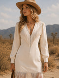 Faux Suede Fringe Western Mini Dress in ivory – view 2