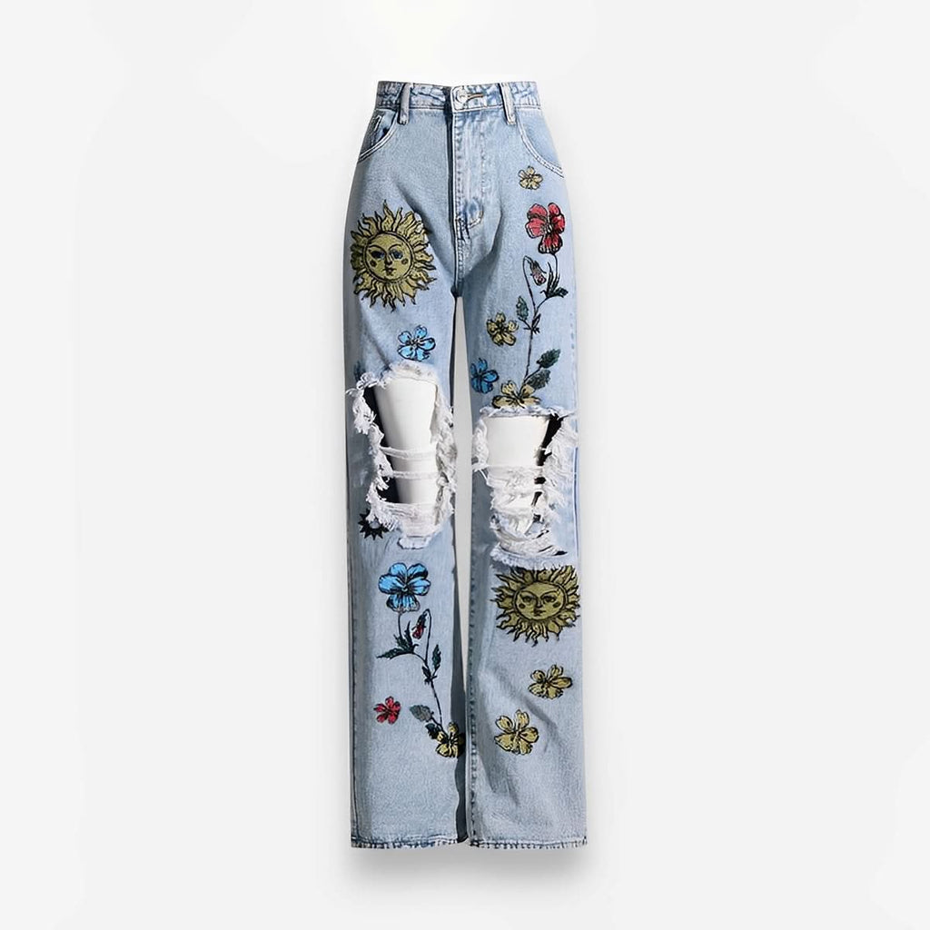 High Waist Hole Design Denim Jeans - Jeans from The Woman Concept