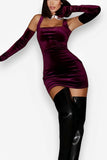 Retro velvet sexy dress with gloves