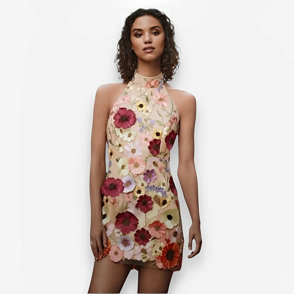 Embroidery three-dimensional flower slim dress - dresses from The Woman Concept