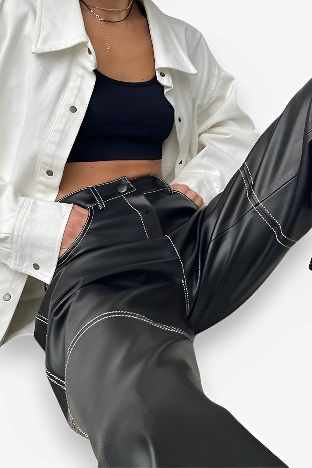 High Waist PU Leather Trousers Pants - Pants from The Woman Concept
