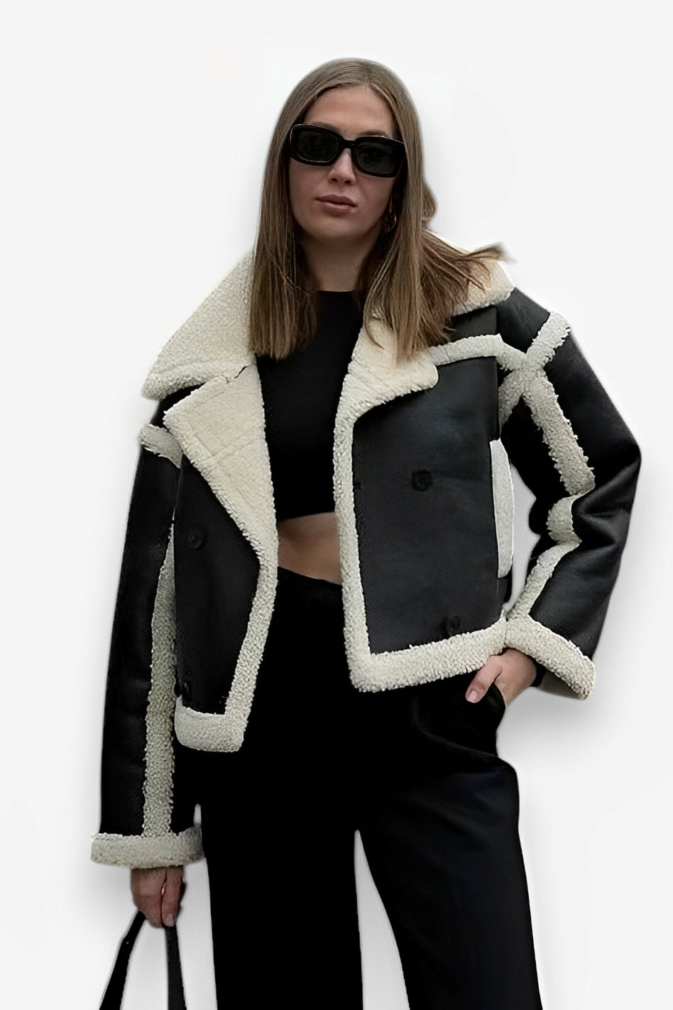 Short loose-fitting plush lambswool jacket