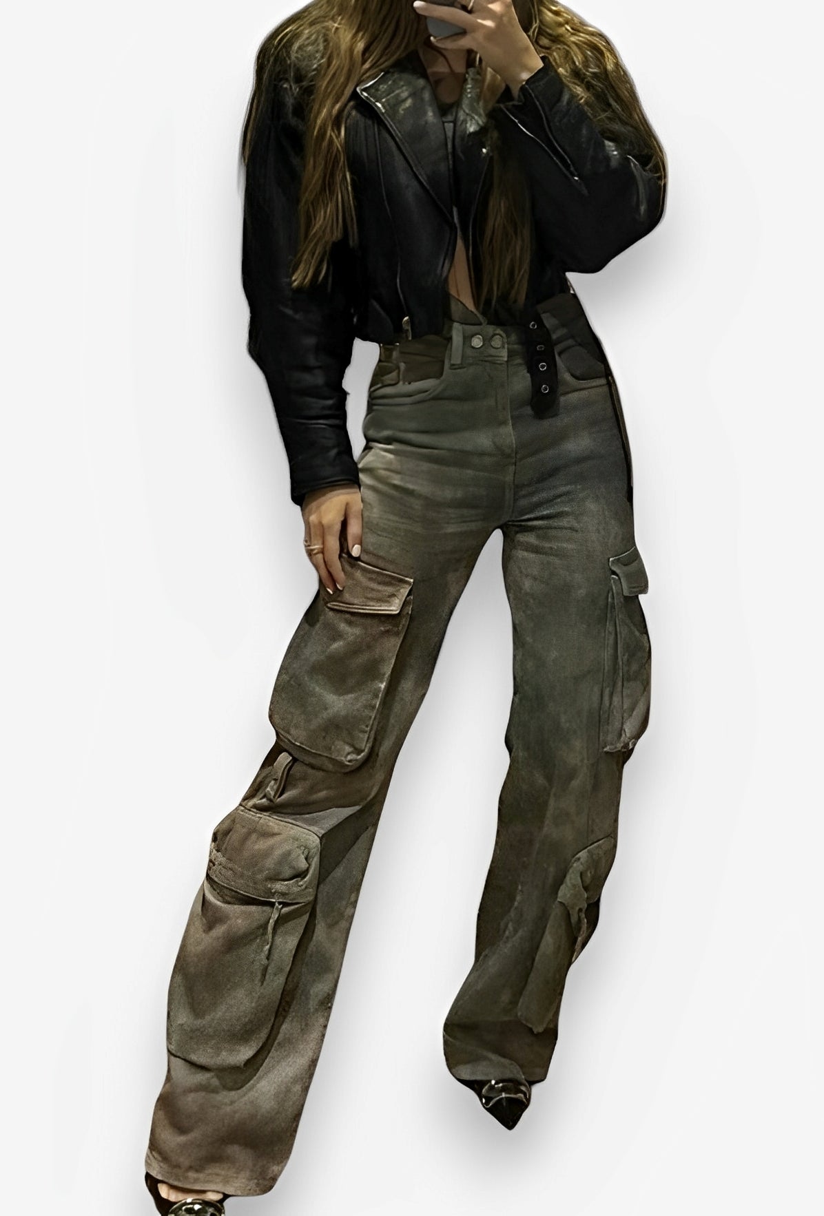 Low-waisted retro denim pocket pants