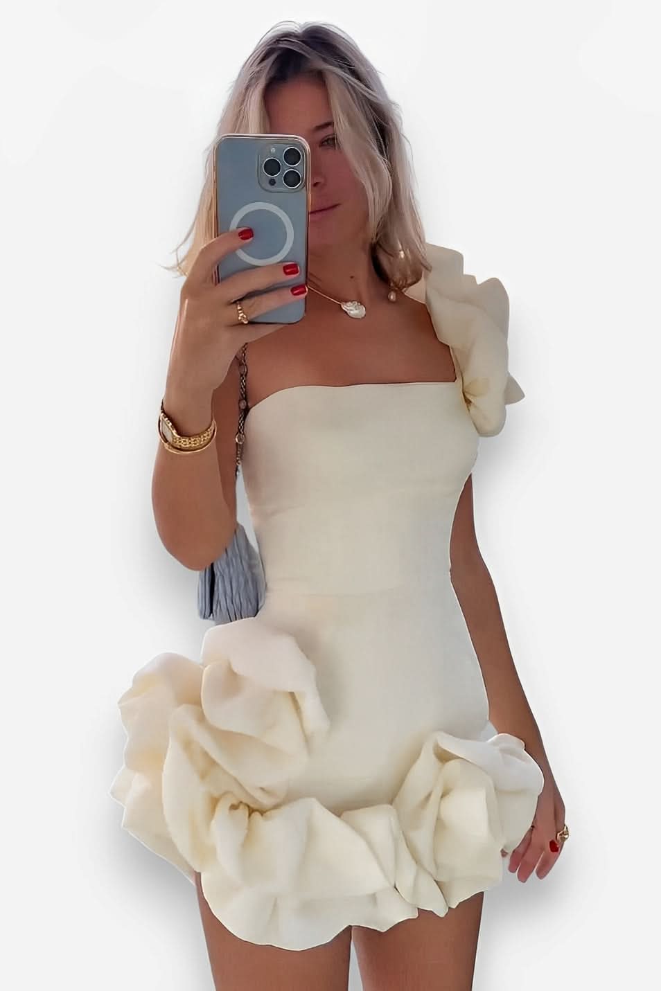 Ruffled flower one-shoulder bud waist dress - dresses from The Woman Concept