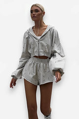 Sports style loose long-sleeved hooded suit - grey / S