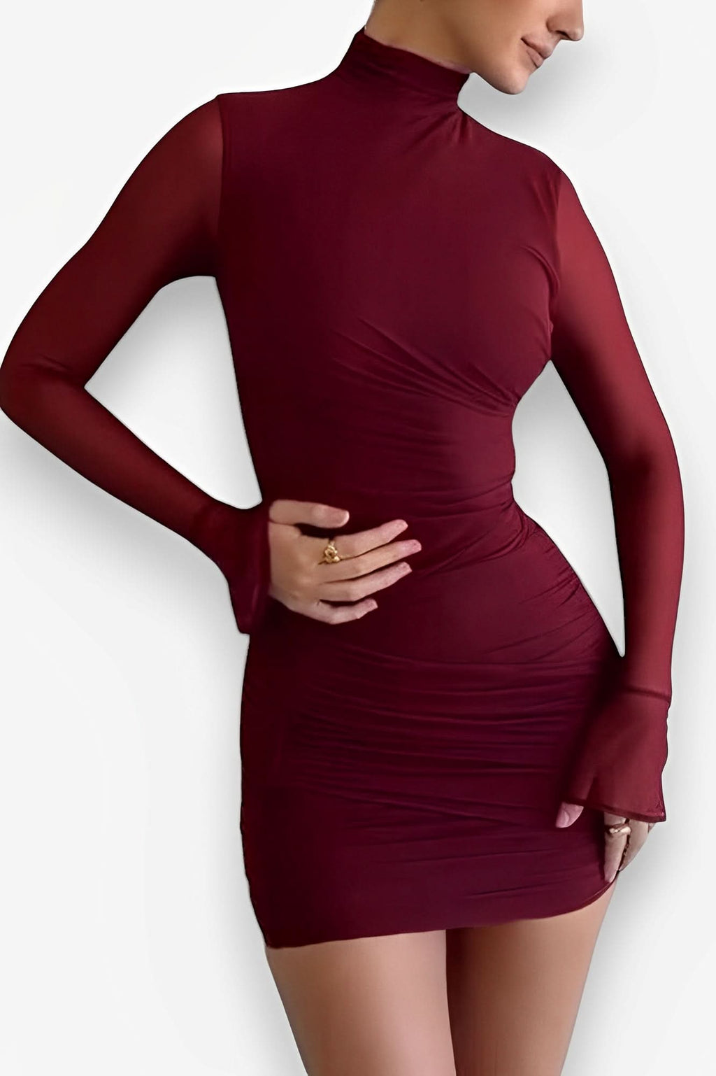 High-neck flared long-sleeved dress - Dresses from The Woman Concept