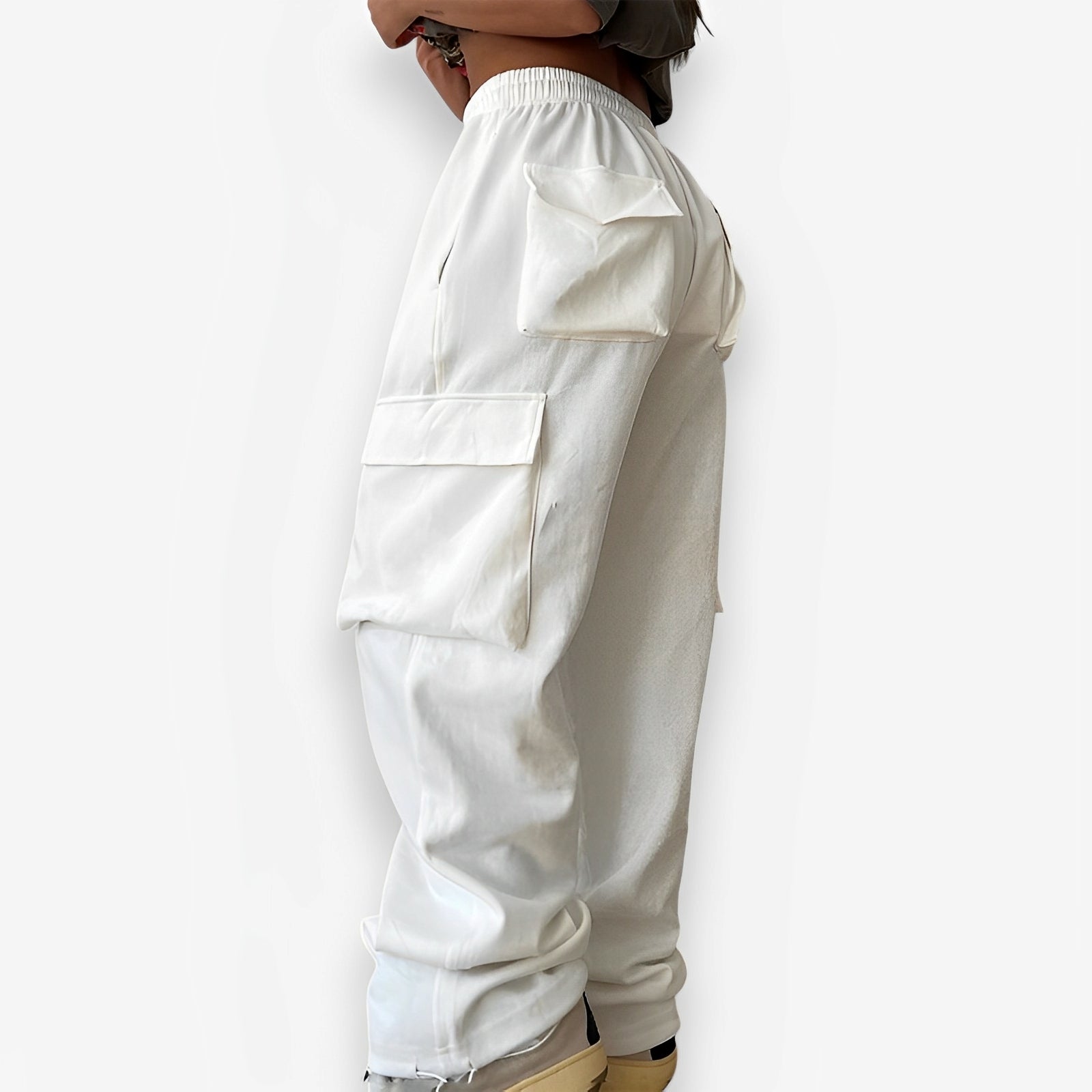 Elastic pocket waist straps drawstring pants