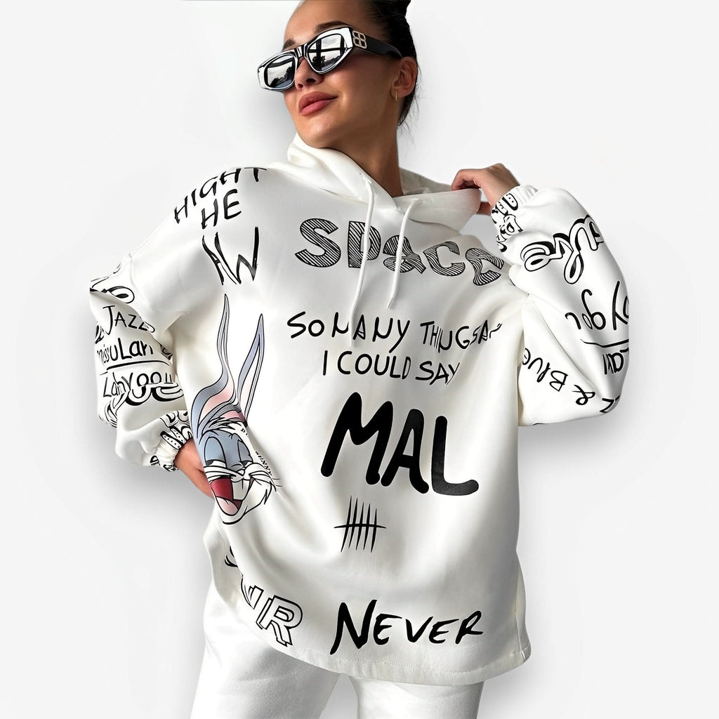Retro letter bunny hoodie - Hoodies from The Woman Concept