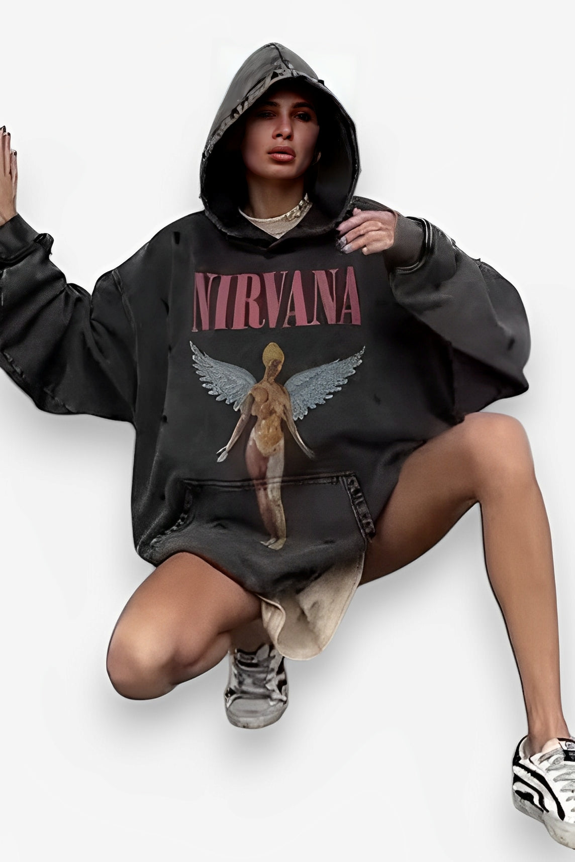 Retro angel print BF style hoodie