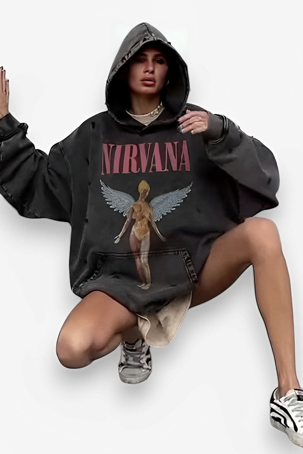 Retro angel print BF style hoodie - Hoodies from The Woman Concept