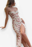 New small floral slit suspender dress