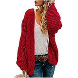 Chunky Cable Knit Open-Front Cardigan in red – view 3