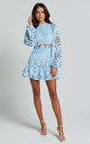 Lace Lantern Sleeve Ruffle Mini Dress in light blue – view 6