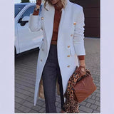 Double-Breasted Longline Wool-Look Coat in white
