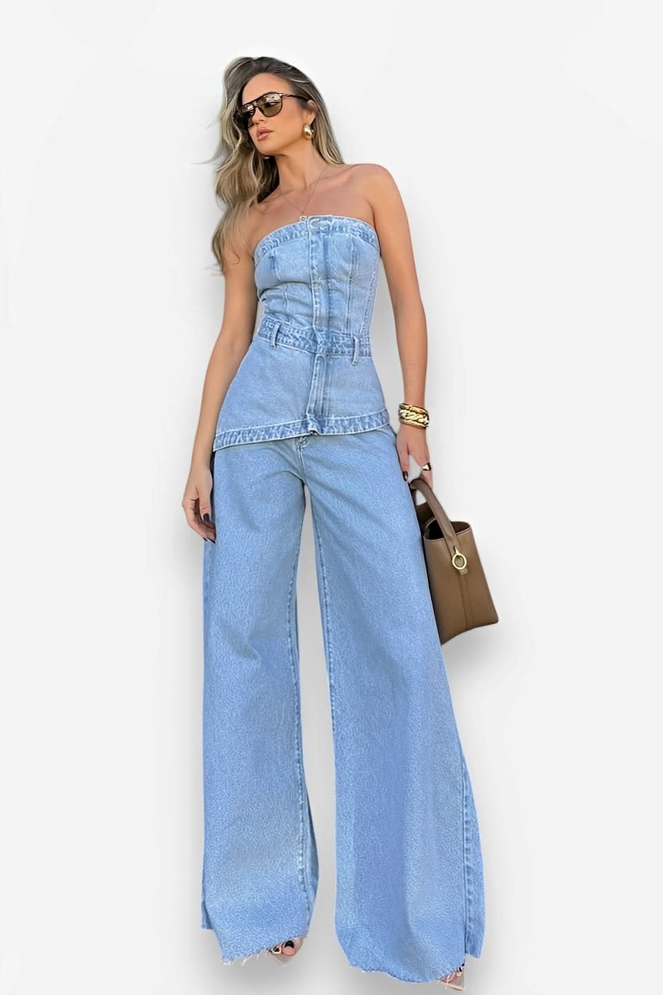 Splicing Tube Top Denim Jumpsuit - Jumpsuit from The Woman Concept