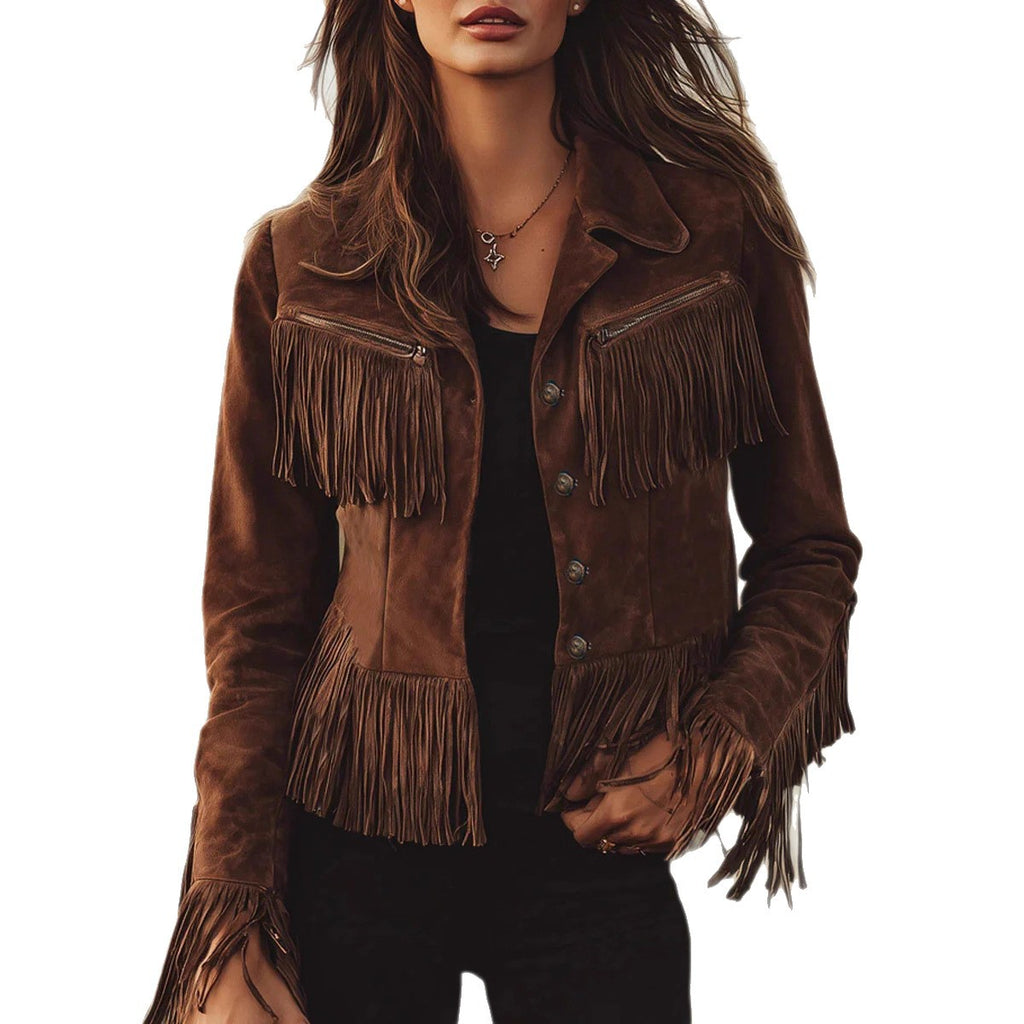 Faux Suede Fringe Western Jacket in dark brown – view 4