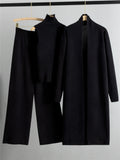 Three-Piece Knit Set with Long Cardigan in black – view 2