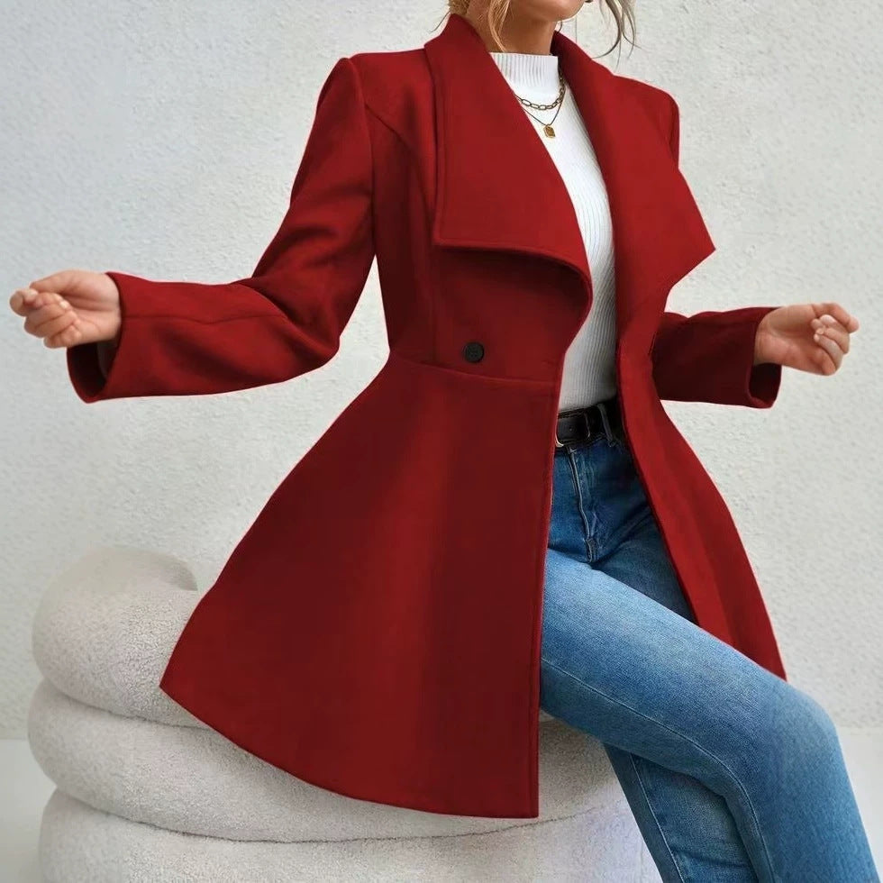 Slim Lapel Wool-Look Midi Coat in red – view 5