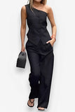 Sleeveless high waist straight casual suit