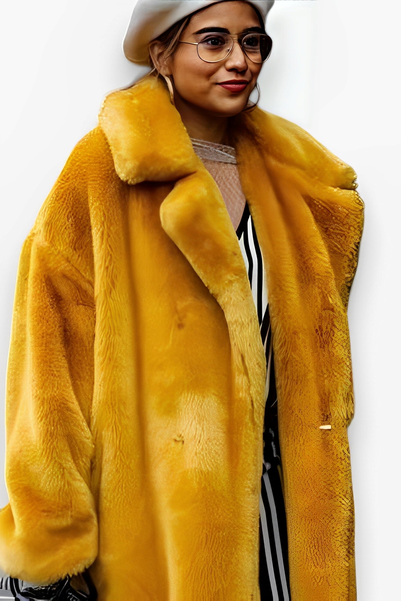 Long imitation rabbit fur coat