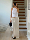 Satin Drawstring Midi Skirt in beige – view 5