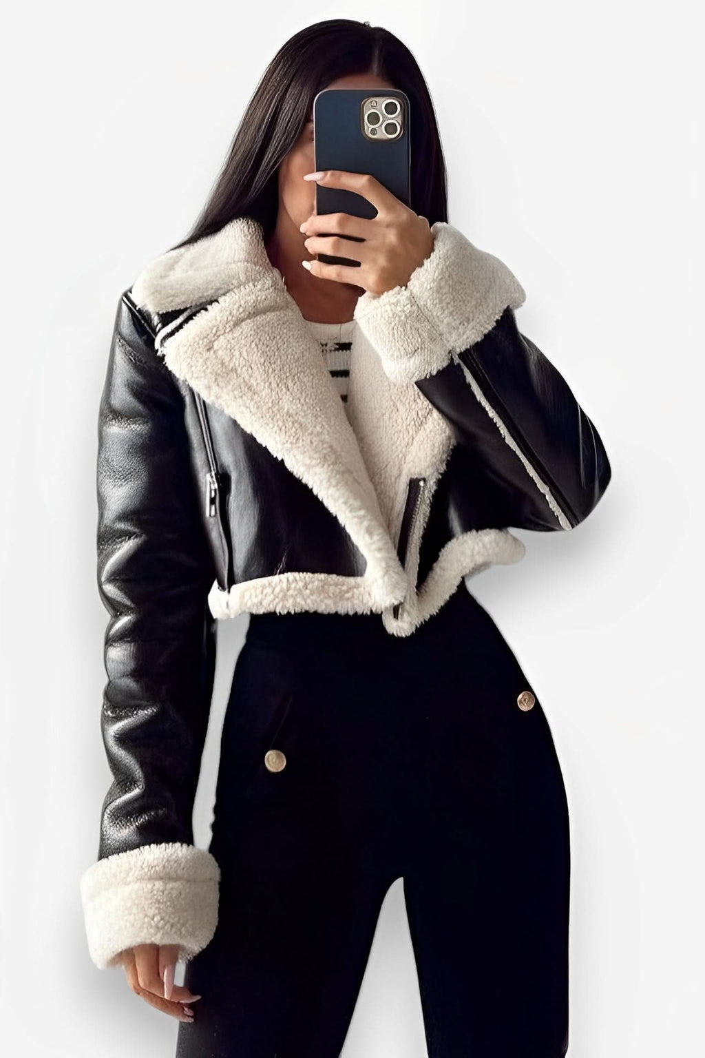 Black leather short street jacket - Coats & Jackets from The Woman Concept
