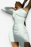 Single-sleeved waist  twist pleated dress