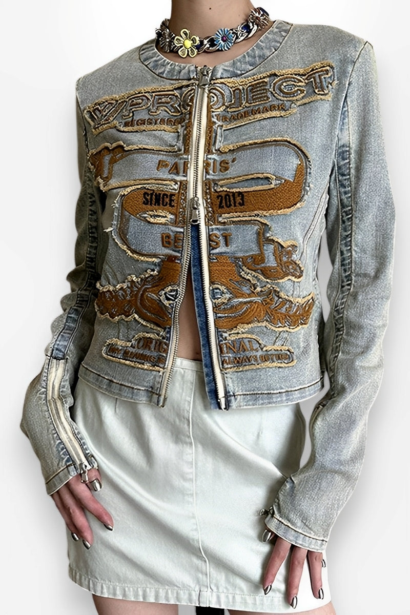 American retro embroidered denim jacket