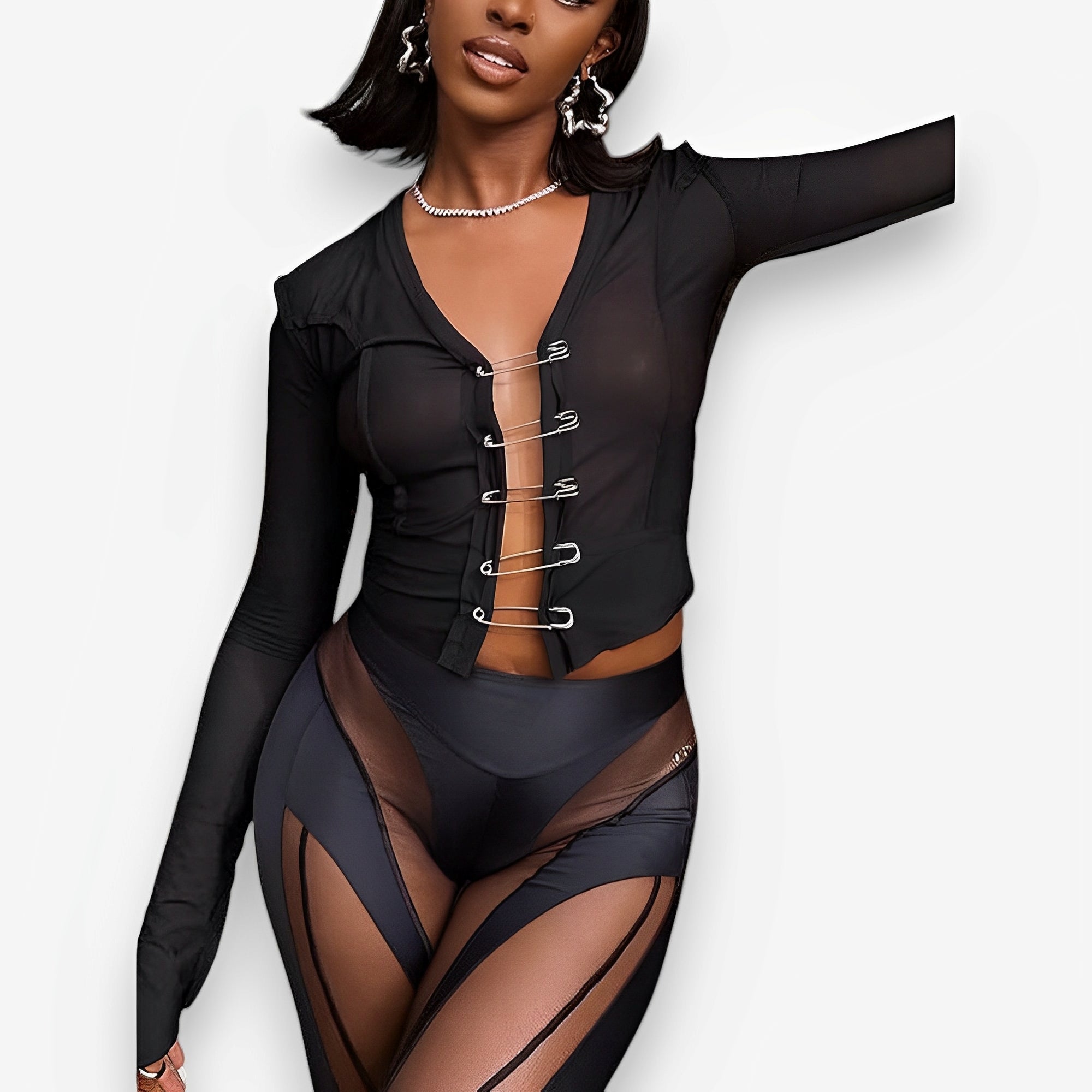 Paper clip short long sleeve T-shirt