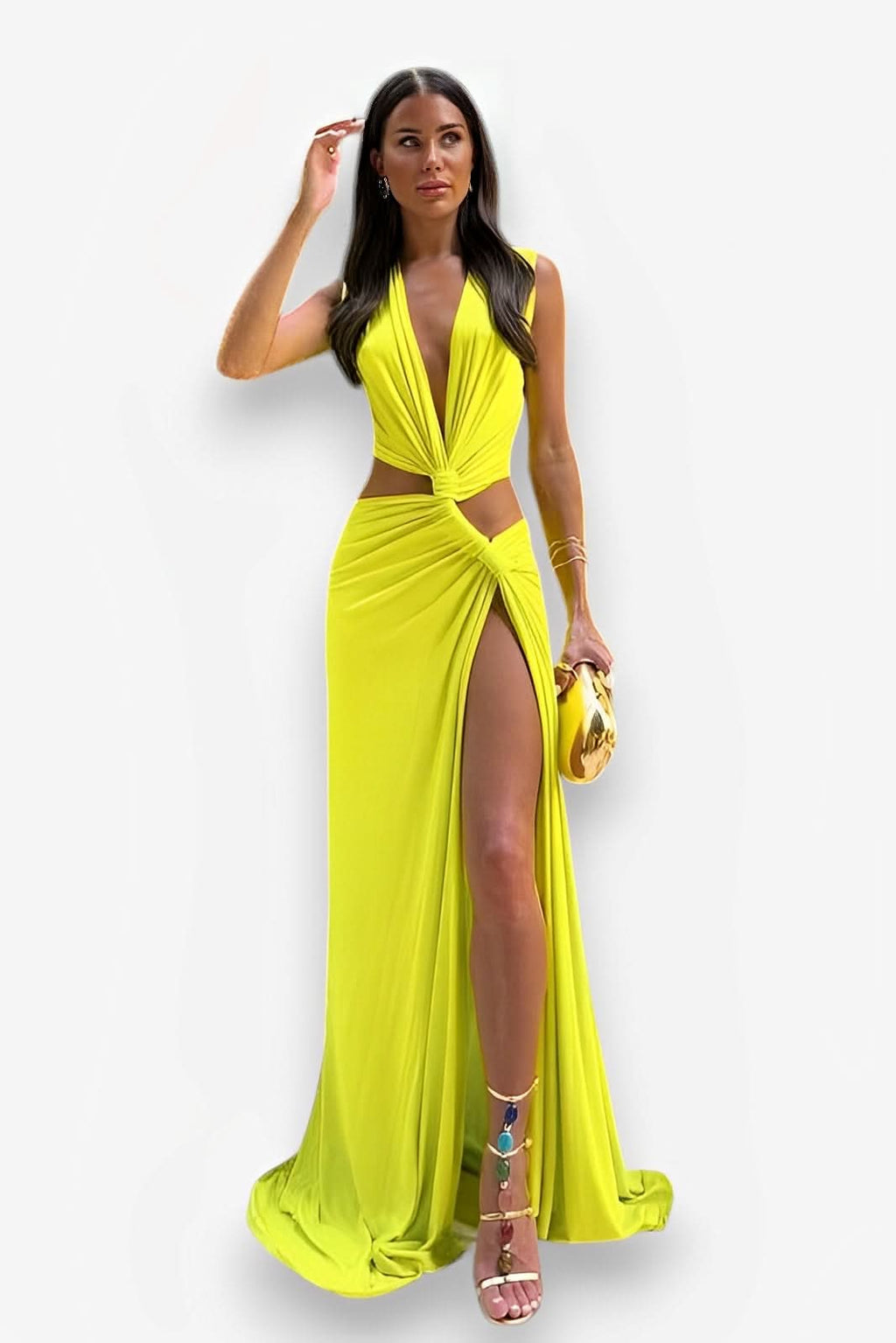 Deep V Hollow Slit Slim Long Dress – Unleash Your Elegance – The Woman Concept