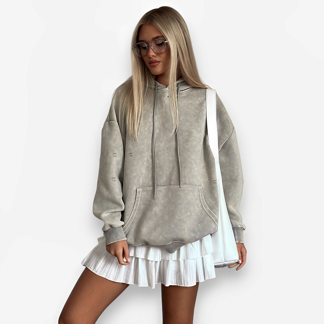 Retro Drawstring Hooded Sweatshirt