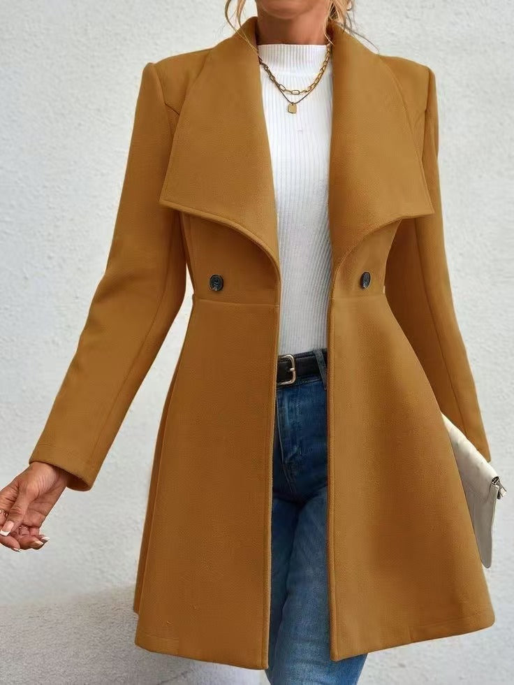 Slim Lapel Wool-Look Midi Coat in caramel – view 4