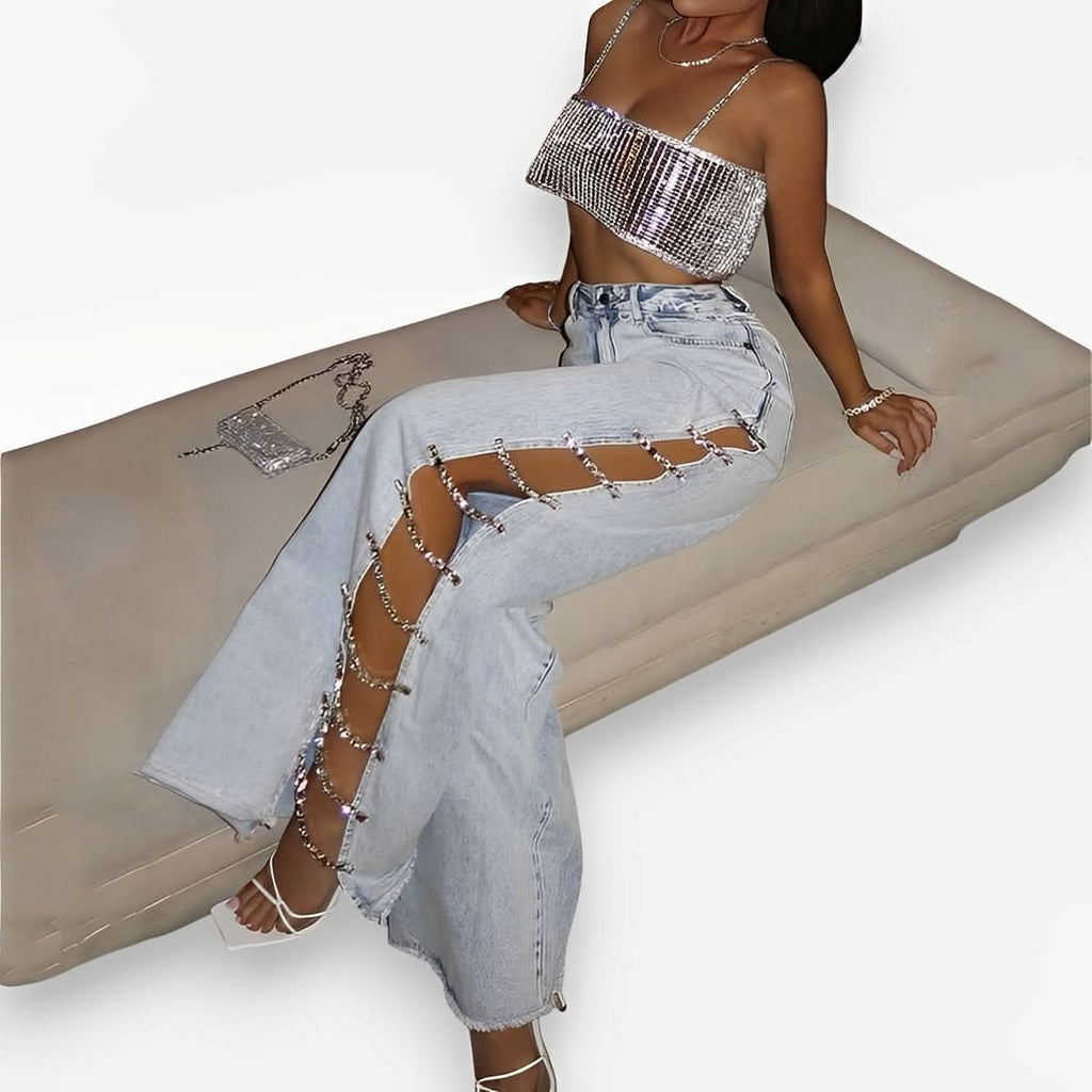 Straight-leg side hollow wide jeans - Pants from The Woman Concept