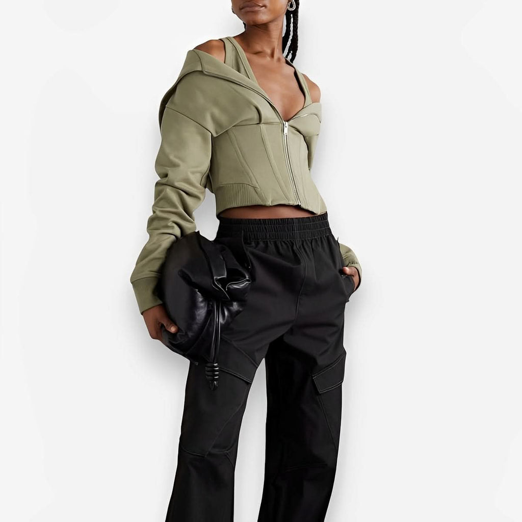 Slim Waist Hooded Short Sweater - Sweater from The Woman Concept