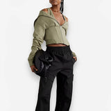 Slim Waist Hooded Short Sweater - Green / S