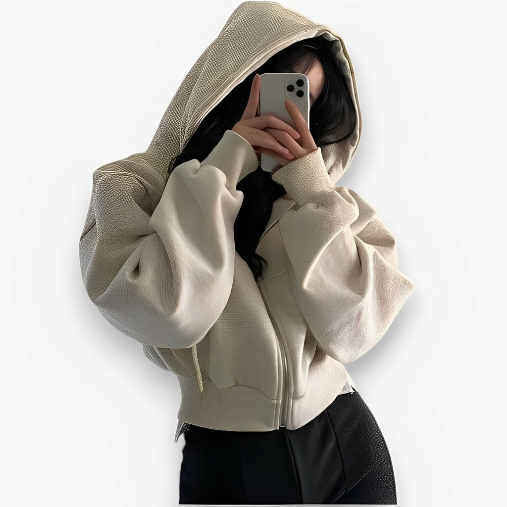 Zipper Hooded Short Jacket - Coats & Jackets from The Woman Concept