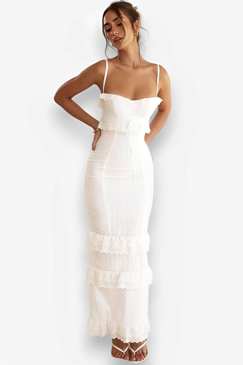 White Hook Flower Suspender Long Dress - Long Dress from The Woman Concept