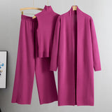 Three-Piece Knit Set with Long Cardigan in rose red – view 8