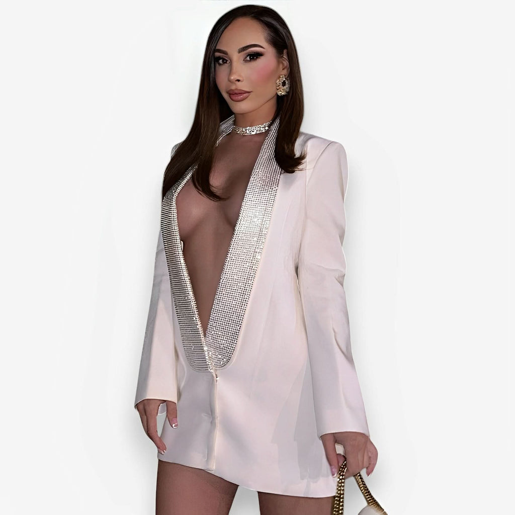 Deep V-neck diamond backless jacket suit - Coats & Jackets from The Woman Concept