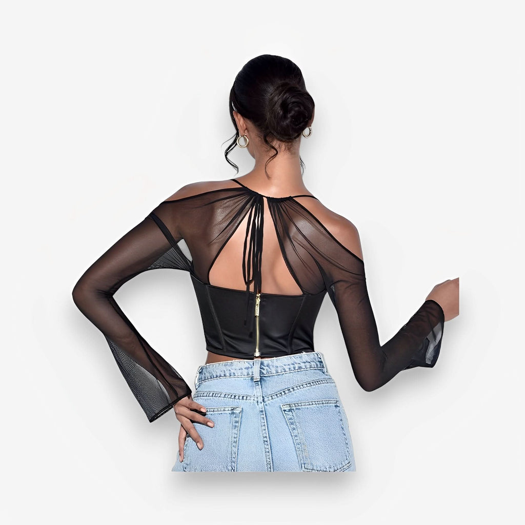 Black mesh backless halter neck top - tops from The Woman Concept