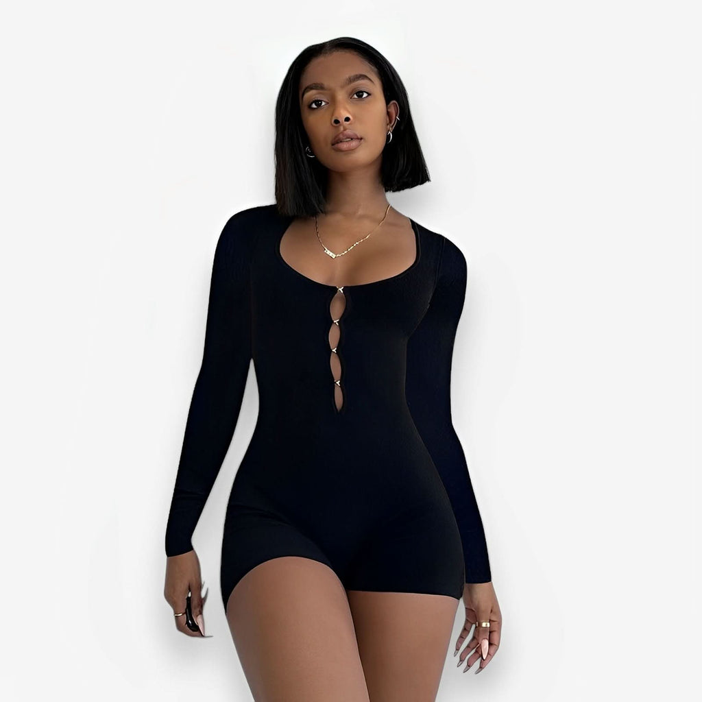 Hollow Slim Long-Sleeved Jumpsuit - Jumpsuits & Rompers from The Woman Concept
