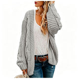 Chunky Cable Knit Open-Front Cardigan in gray