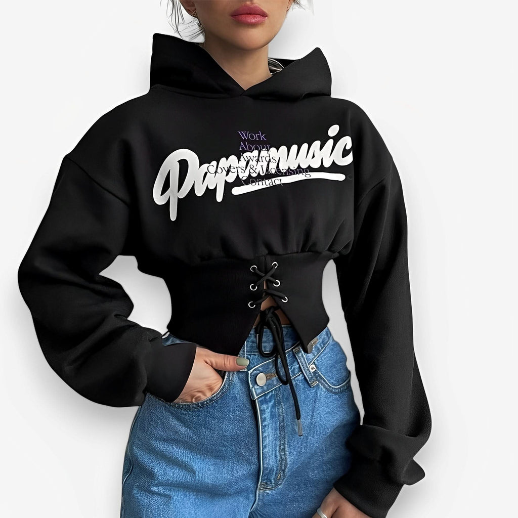 Elastic strap design short Hoodie - Hoodies from The Woman Concept